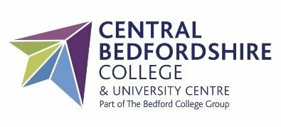 Logo of Central Bedfordshire College & University Centre, featuring a geometric star shape in green, purple, and blue, with the text "Part of The Bedford College Group" underneath.