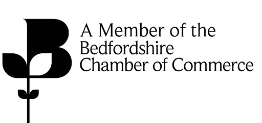 Black stylized "B" logo resembling a plant, to the left of the text "A Member of the Bedfordshire Chamber of Commerce" on a white background.