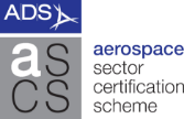 Logo for the Aerospace Sector Certification Scheme (ASCS). The design includes a stylized "ADS" and "ascs" in a block format, with the words "aerospace sector certification scheme" to the right.
